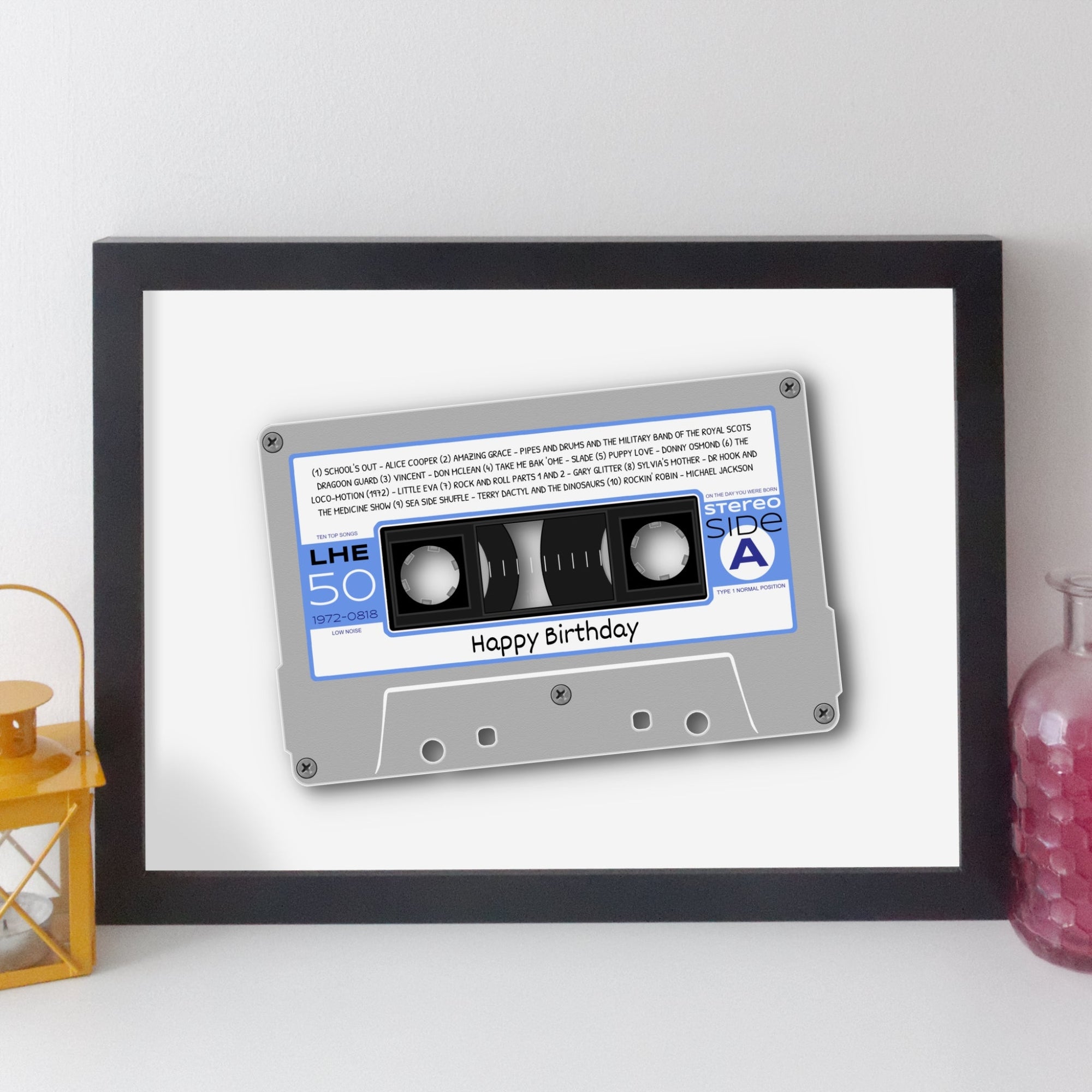 Personalised Music Print - 1973 On The Day You Were Born Cassette Tape Print UK