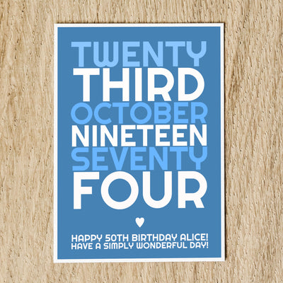 Personalised Any Date Birthday Card With Message