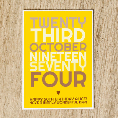 Personalised Any Date Birthday Card With Message