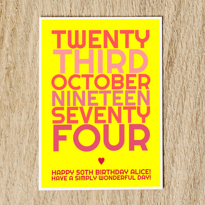 Personalised Any Date Birthday Card With Message