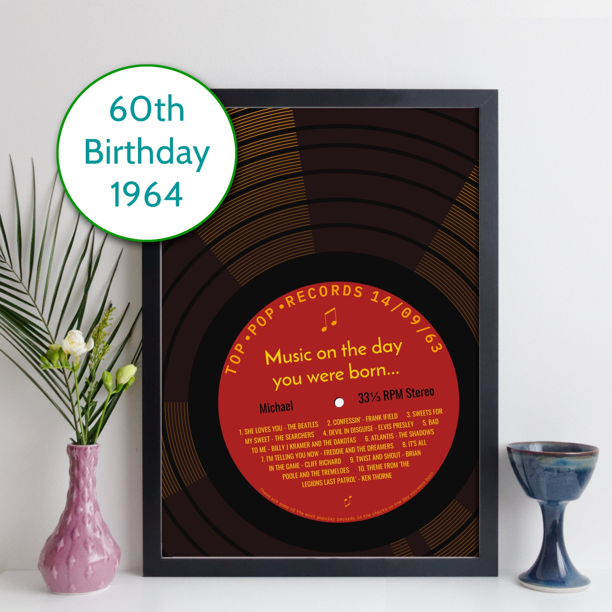 Personalised Music Print - 1964 On The Day You Were Born Record Label Print UK