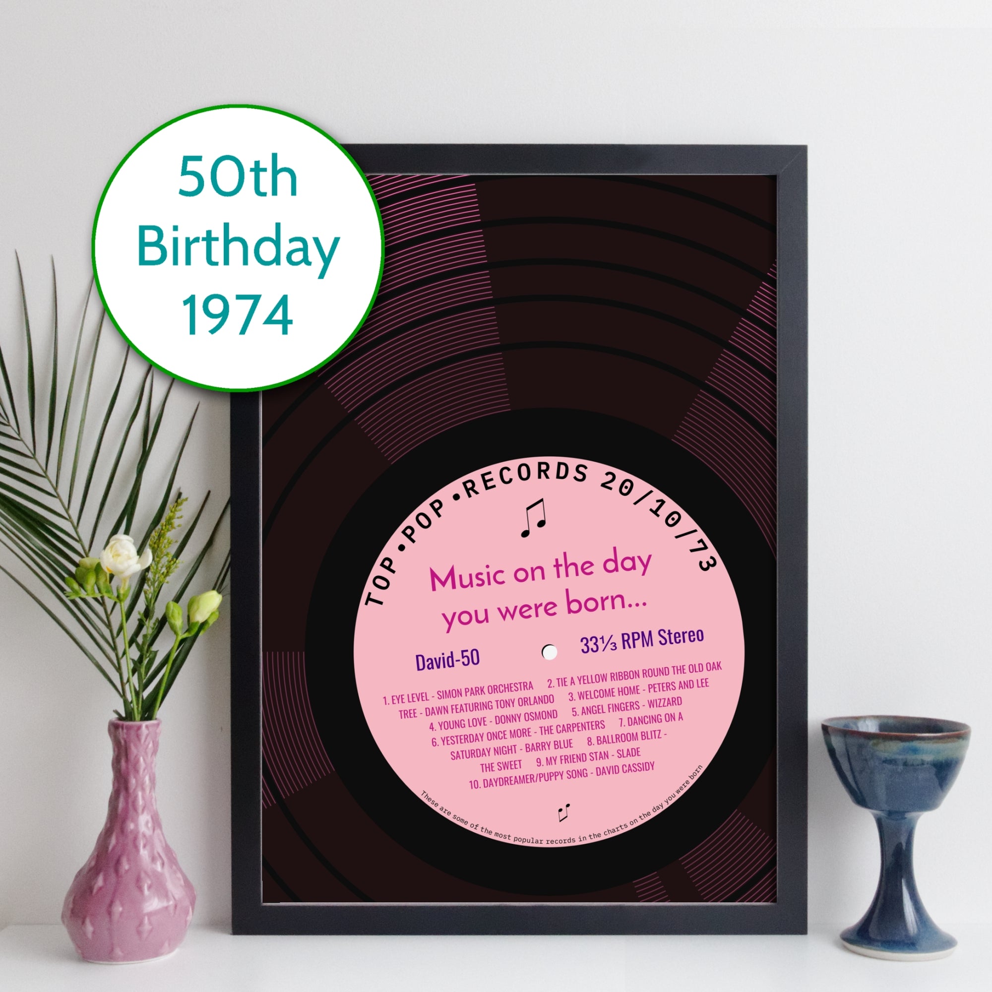 Personalised Music Print - 1974 On The Day You Were Born Record Label Print UK