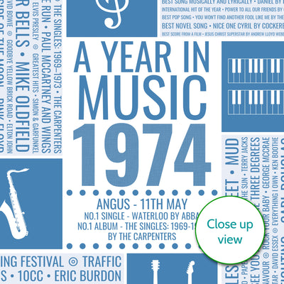 Personalised 1974 Music Facts Print - UK