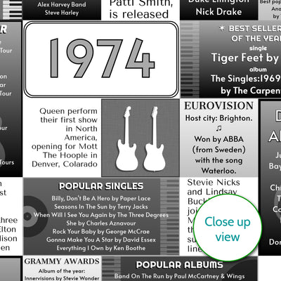 Personalised 1974 Music Year Facts Print - UK