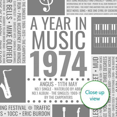 Personalised 1974 Music Facts Print - UK