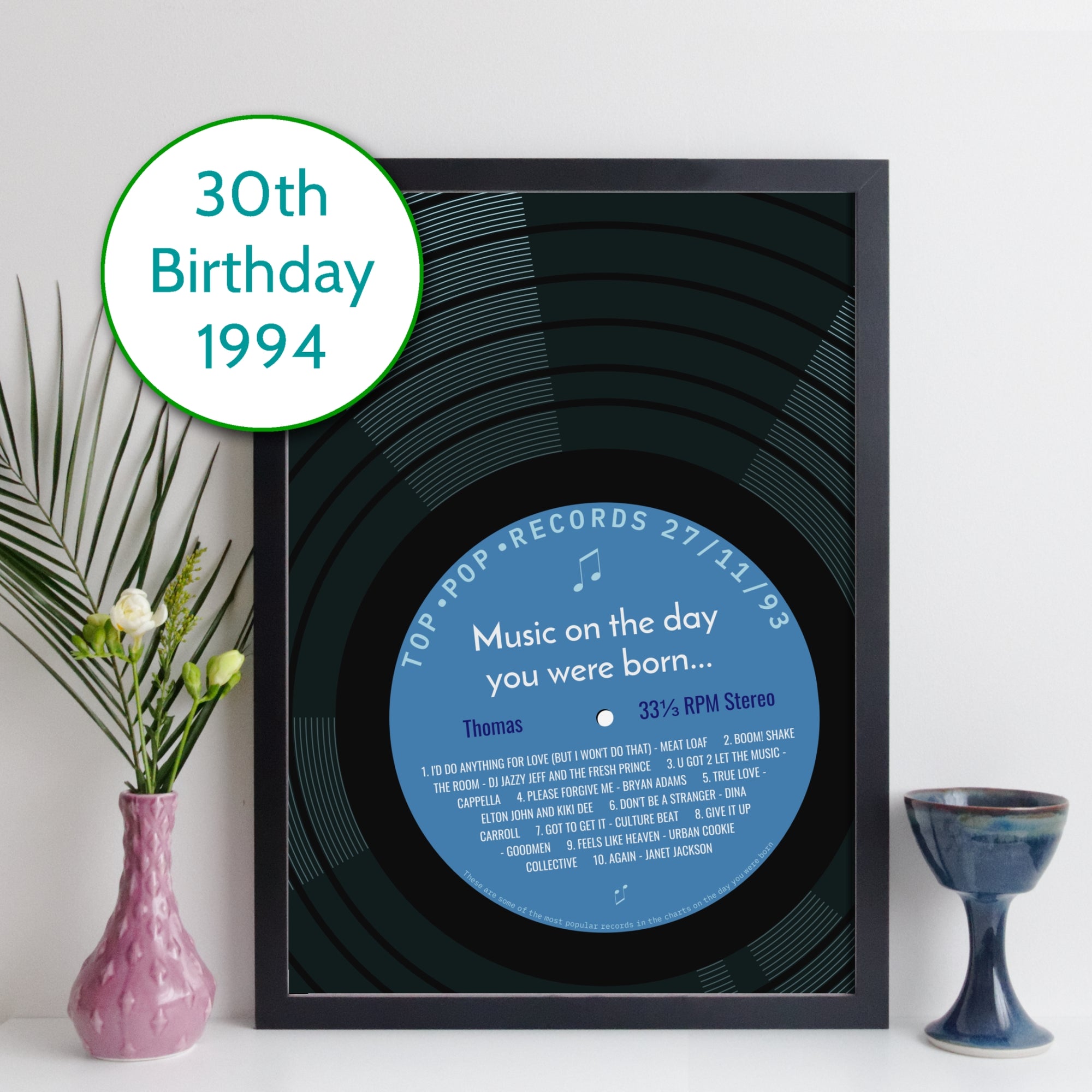 Personalised Music Print - 1994 On The Day You Were Born Record Label Print UK