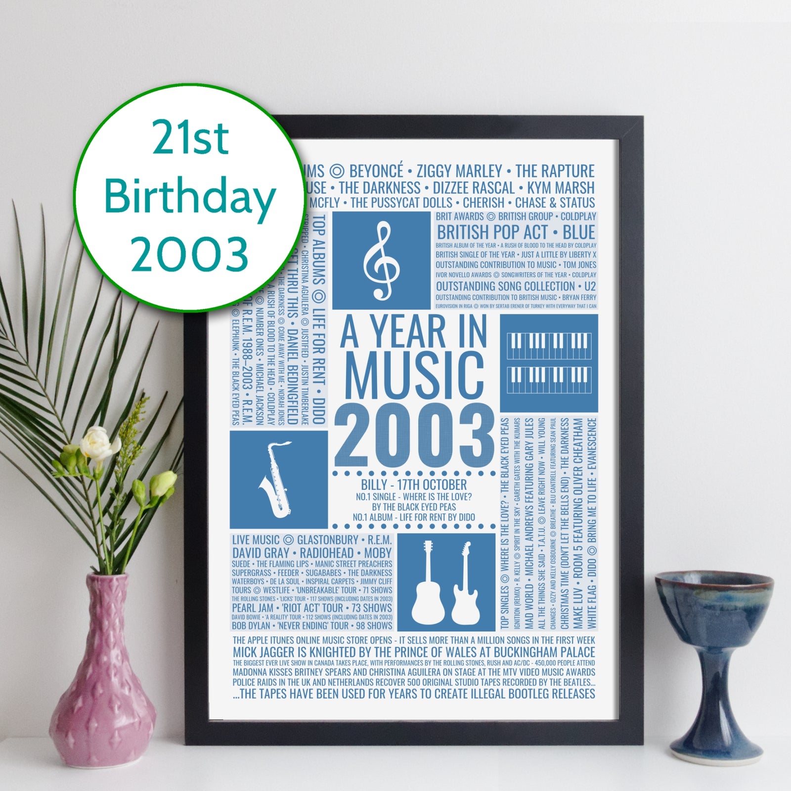 Personalised 2003 Music Facts Print - UK