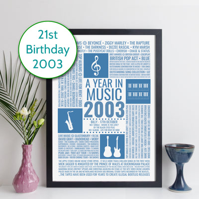 Personalised 2003 Music Facts Print - UK