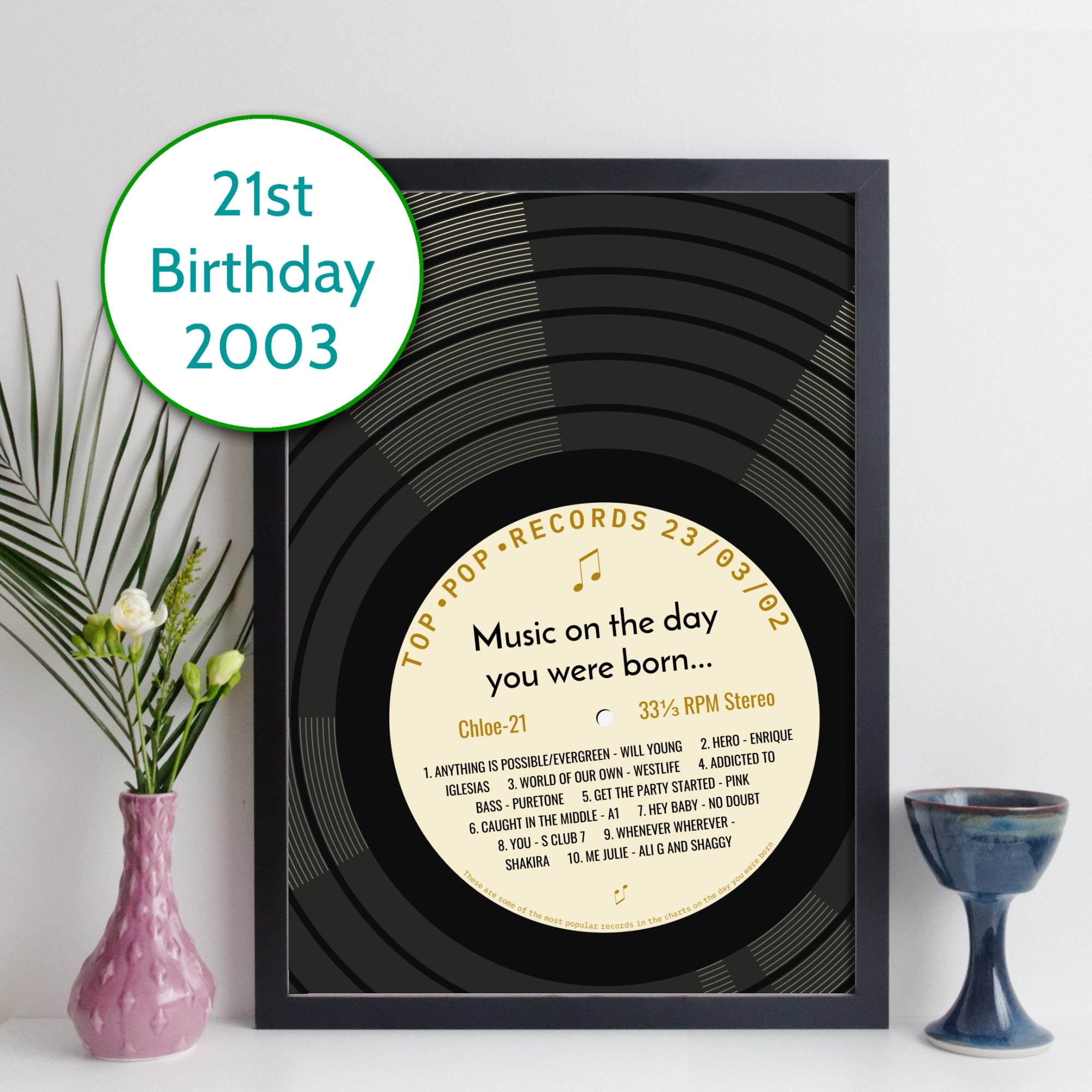 Personalised Music Print - 2003 On The Day You Were Born Record Label Print UK