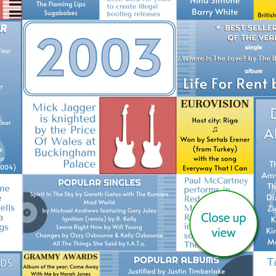 Personalised 2003 Music Year Facts Print - UK