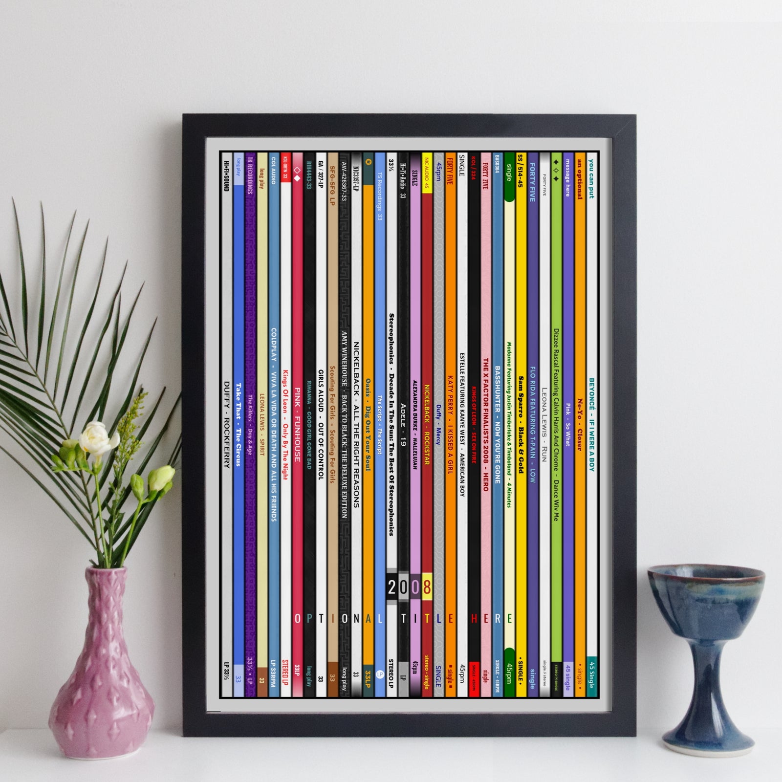 18th Birthday Gift - Personalised 2008 UK Record Collection Music Print