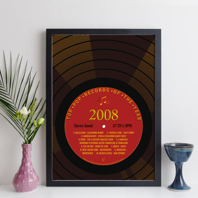 Personalised Music Print 2008 - Year You Were Born Record Label Print UK - 18th Birthday Gift