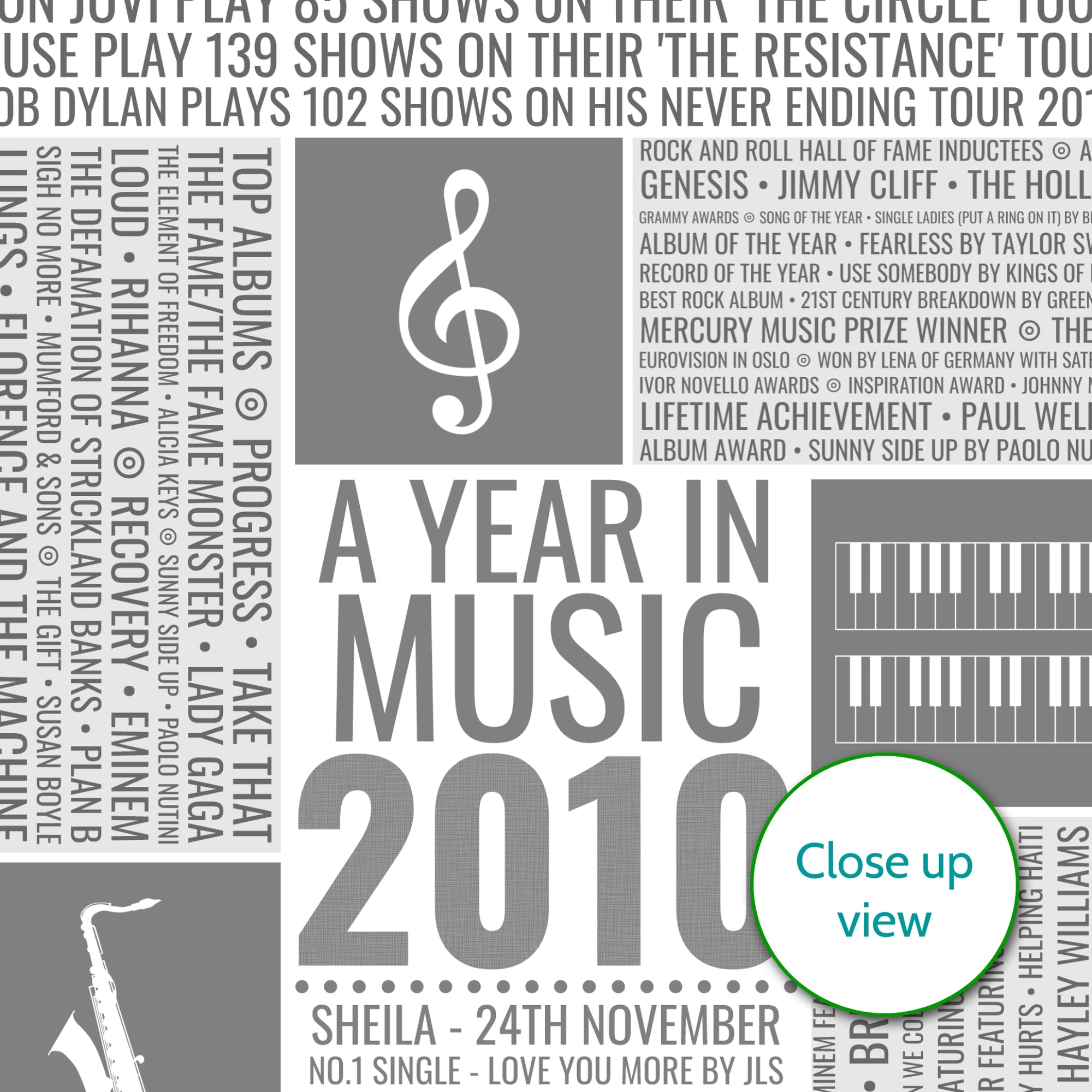 Personalised 2010 Music Facts Print - UK