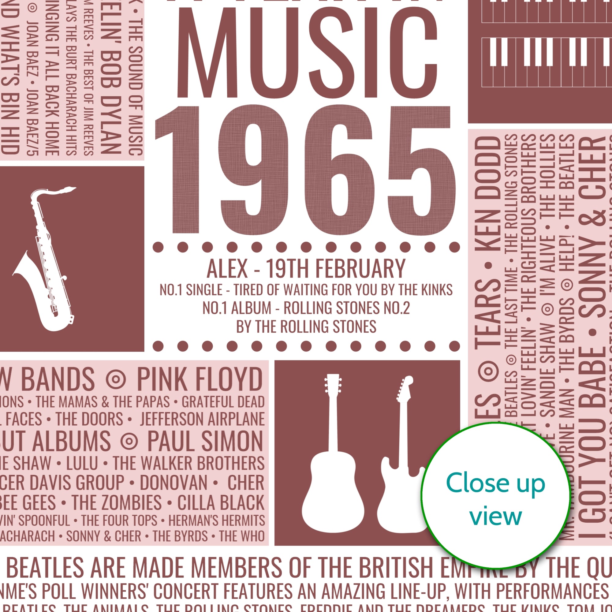 Personalised 1965 Music Facts Print - UK