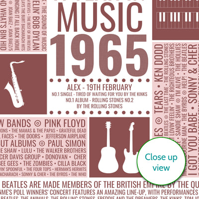 Personalised 1965 Music Facts Print - UK