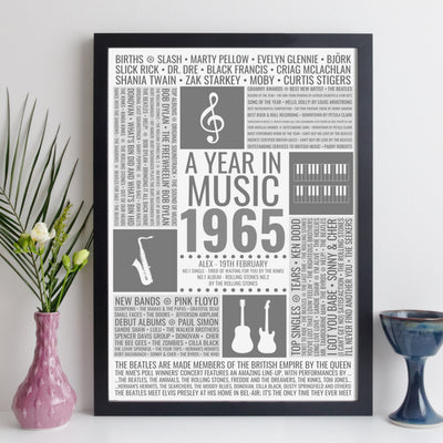 Personalised 1965 Music Facts Print - UK