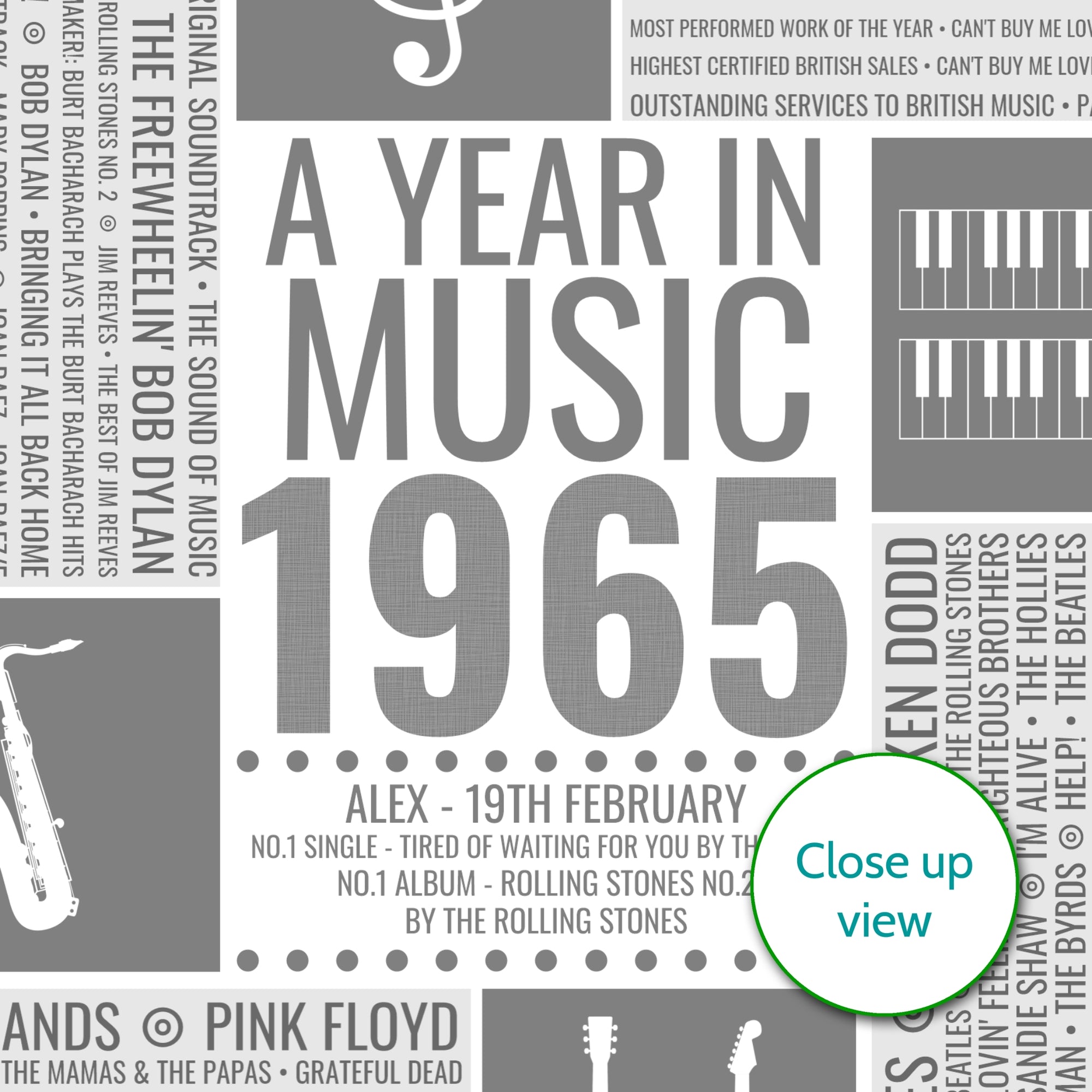 Personalised 1965 Music Facts Print - UK