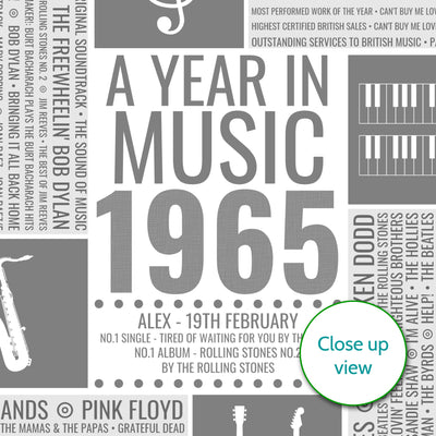 Personalised 1965 Music Facts Print - UK