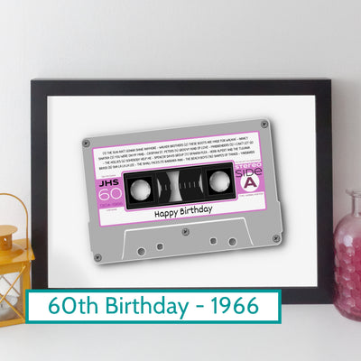 Personalised Music Print - 1966 On The Day You Were Born Cassette Tape Print UK