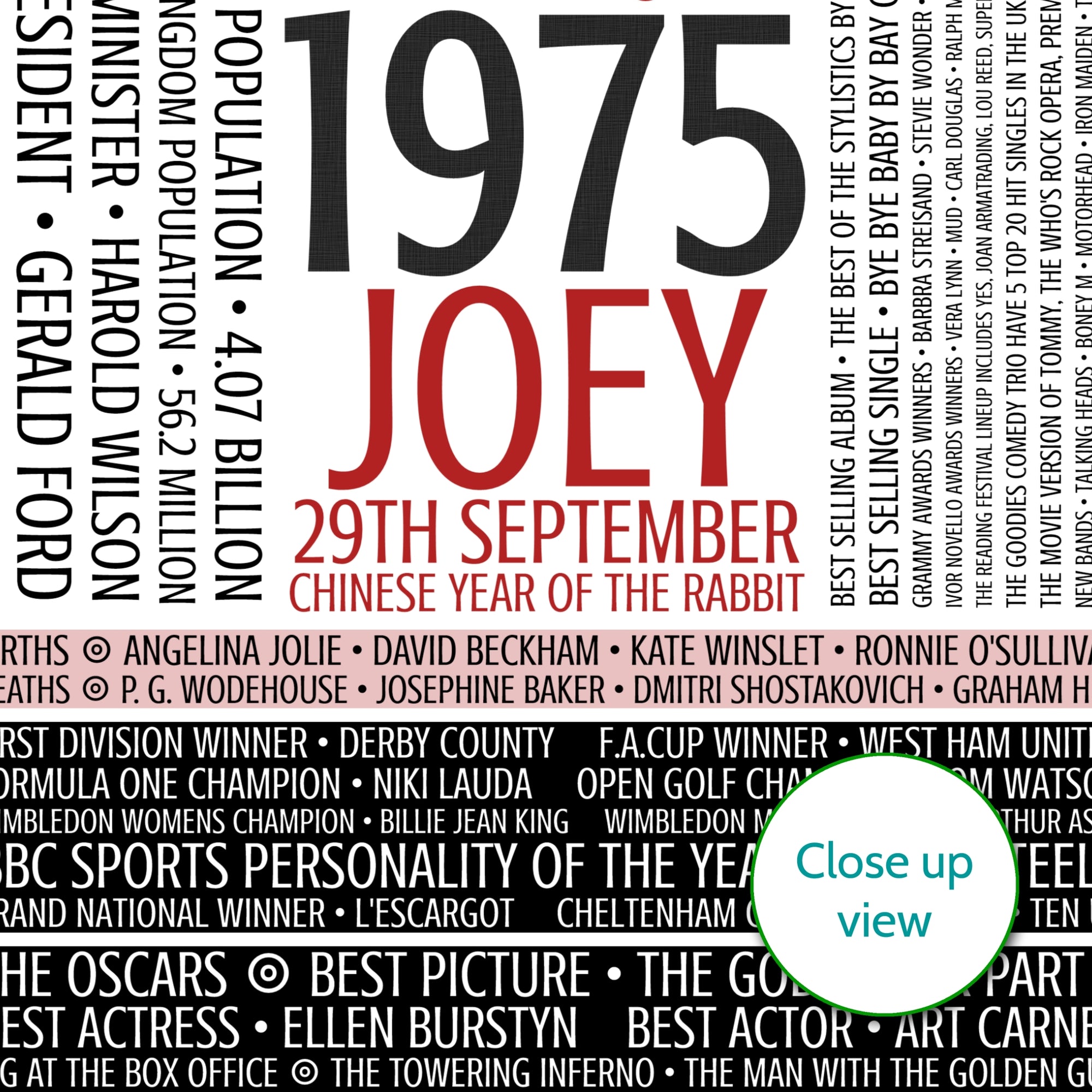 Personalised Born In 1975 Facts Print UK