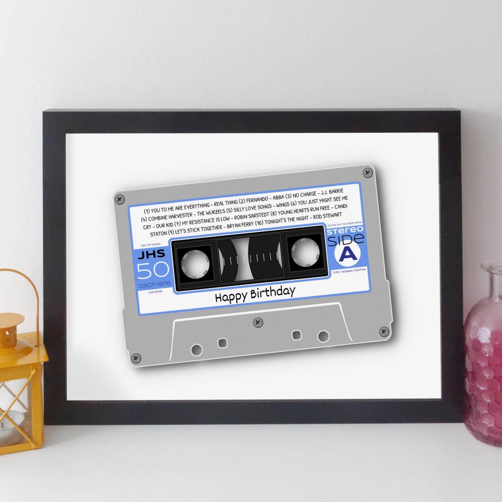 Personalised Music Print - 1976 On The Day You Were Born Cassette Tape Print UK