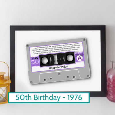 Personalised Music Print - 1976 On The Day You Were Born Cassette Tape Print UK