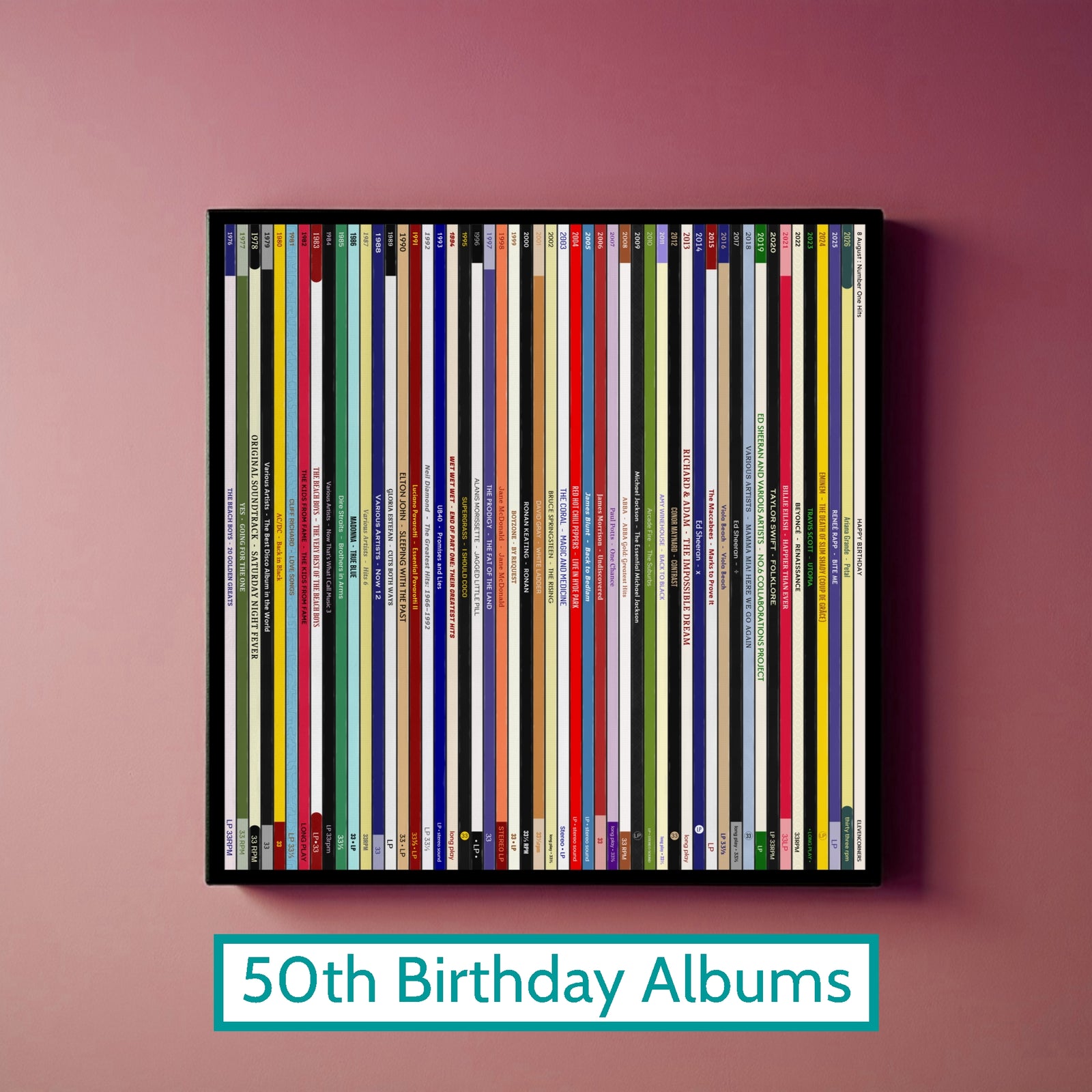50th Birthday Gift – Every number one music album on your birthday print - Personalised 1976 print