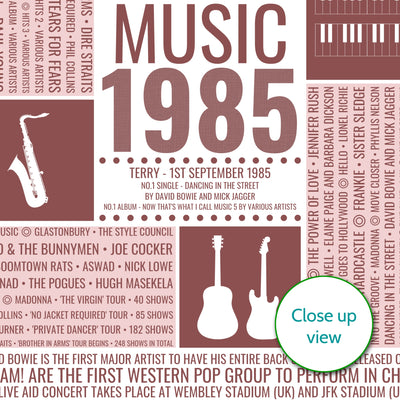 Personalised 1985 Music Facts Print - UK