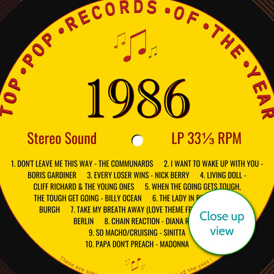 Personalised Music Print 1986 - Year You Were Born Record Label Print UK