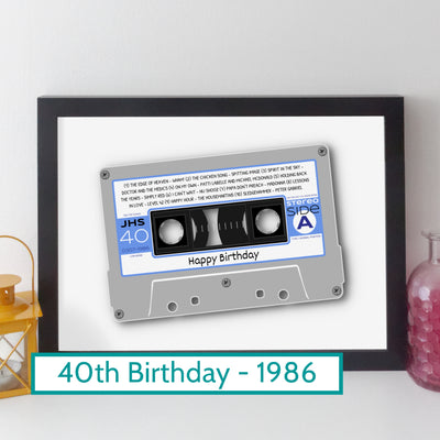 Personalised Music Print - 1986 On The Day You Were Born Cassette Tape Print UK
