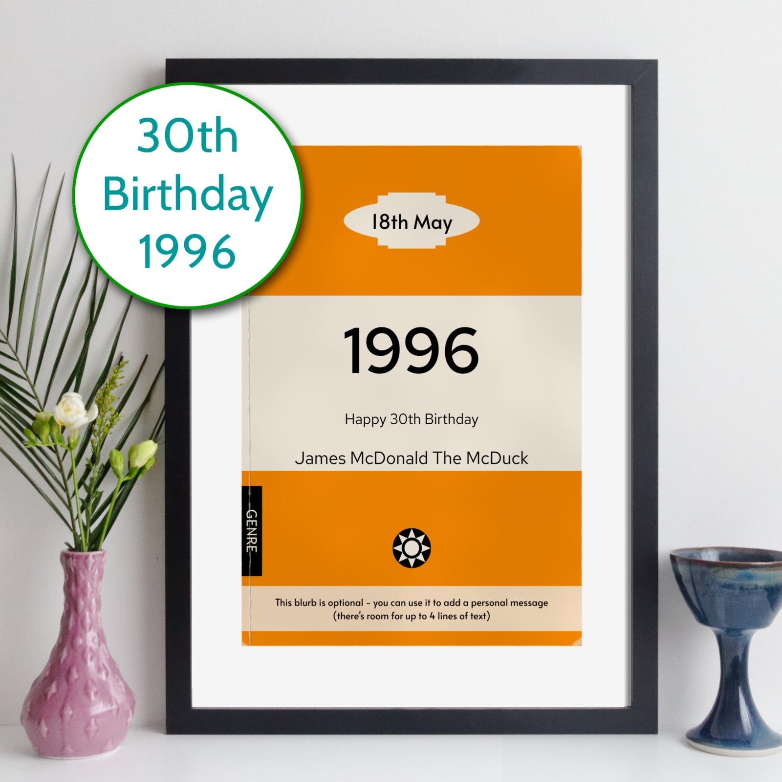 Personalised 1996 Vintage Paperback Book Cover Print | Birthday Gift