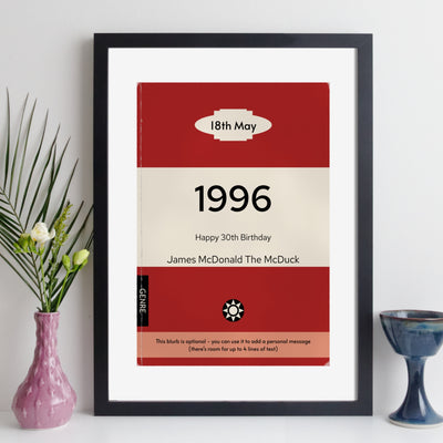 Personalised 1996 Vintage Paperback Book Cover Print | Birthday Gift