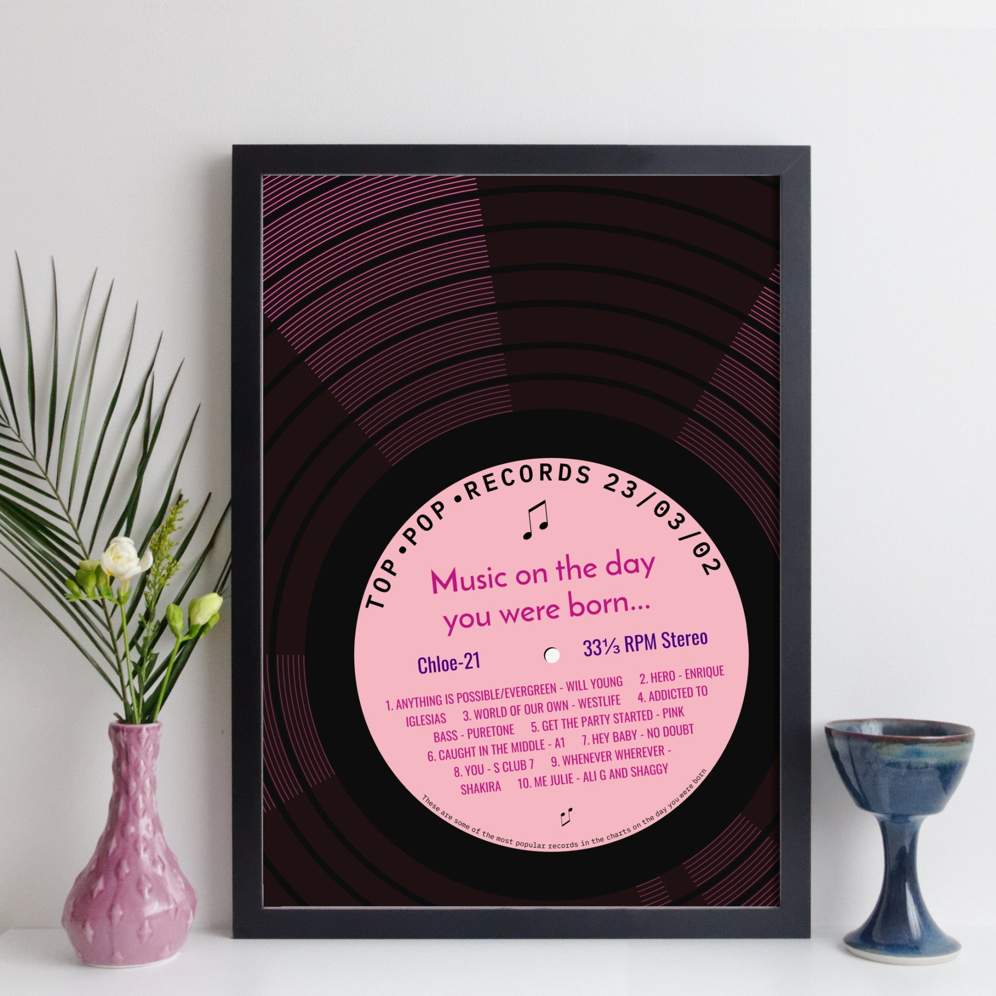 Personalised Music On The Day You Were Born Record Print