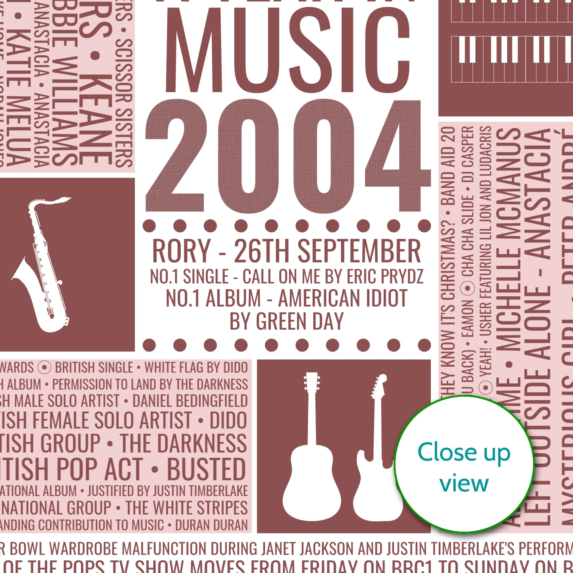 Personalised 2004 Music Facts Print - UK