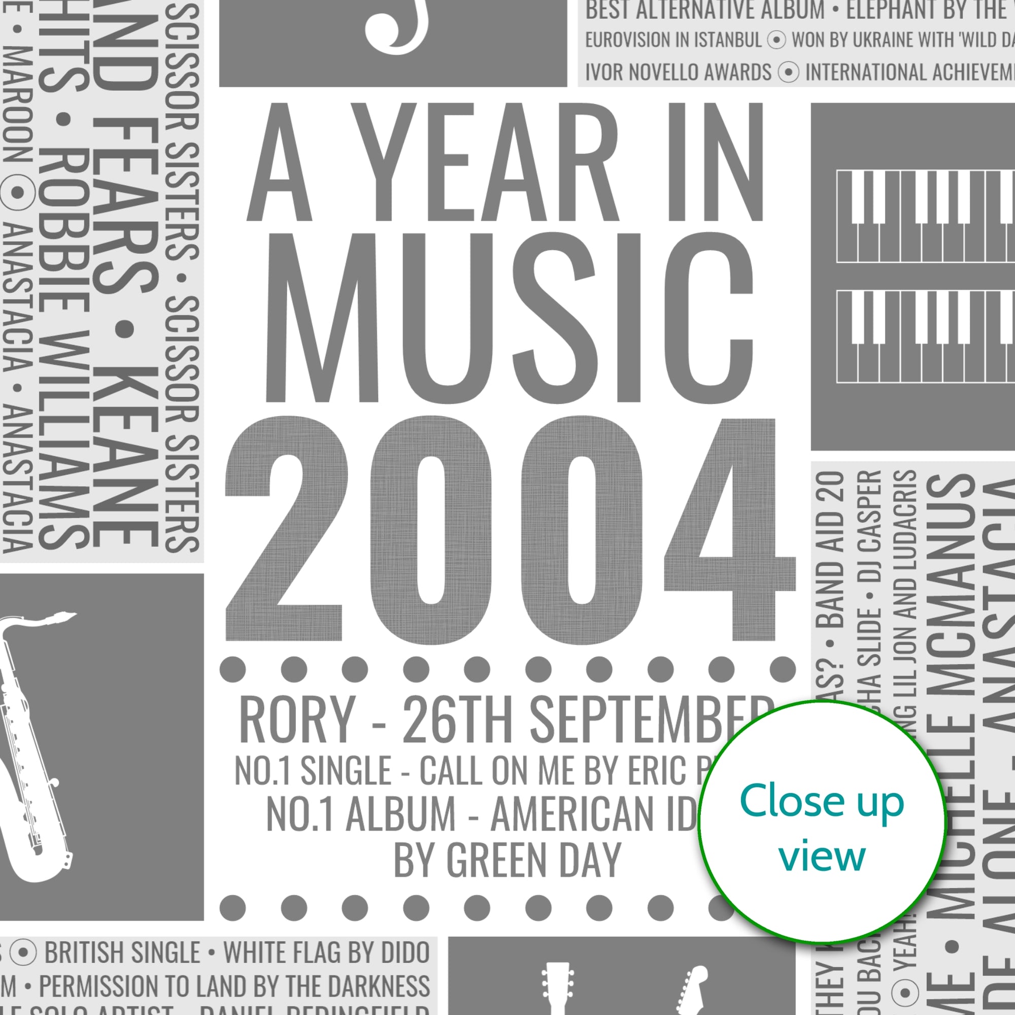 Personalised 2004 Music Facts Print - UK