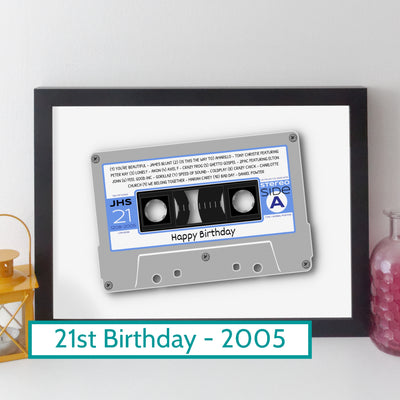 Personalised 21st Birthday Music Print - 2005 On The Day You Were Born Cassette Tape Gift UK