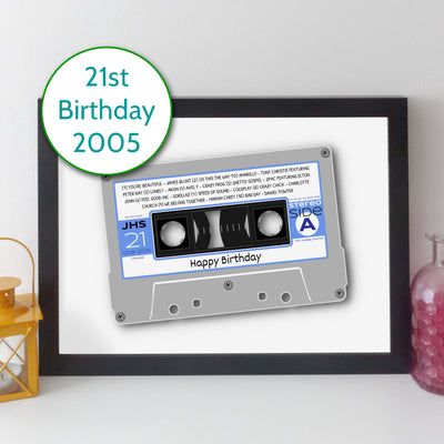 Personalised 21st Birthday Music Print - 2005 On The Day You Were Born Cassette Tape Gift UK