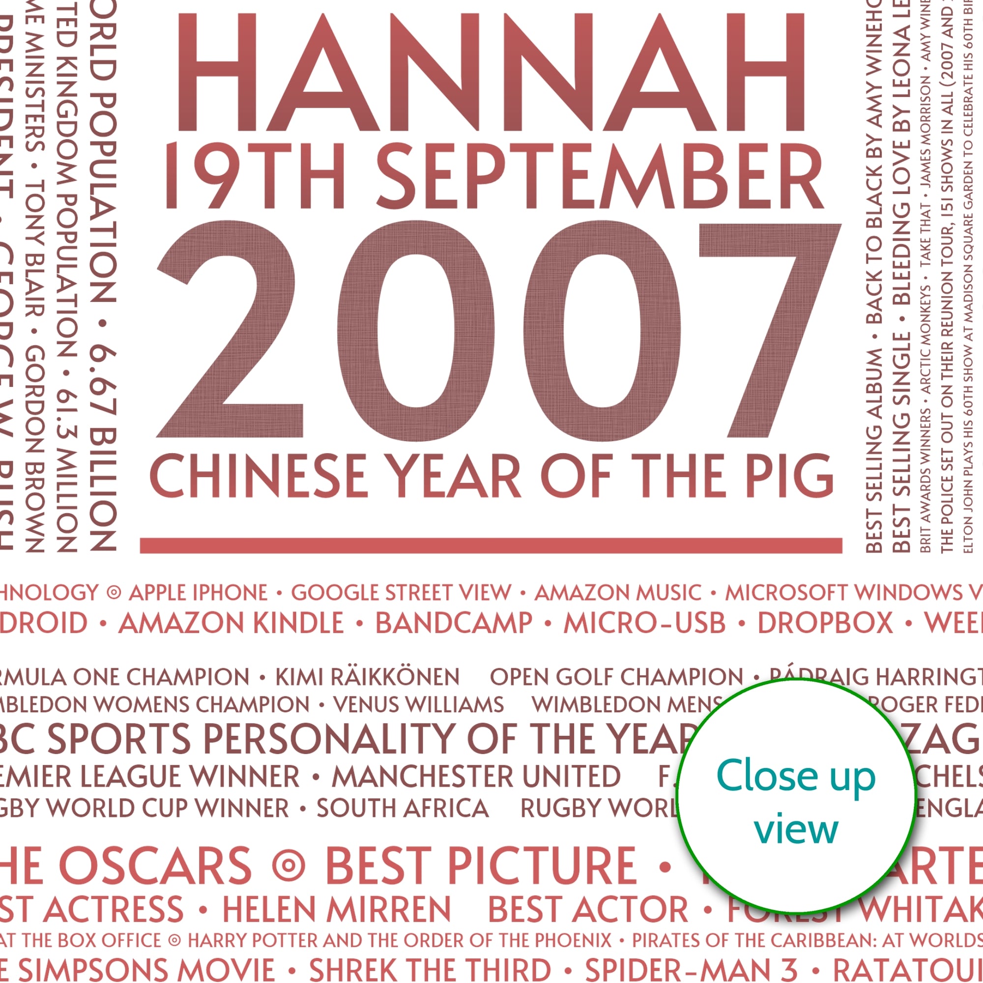 Personalised 2007 Facts Print UK
