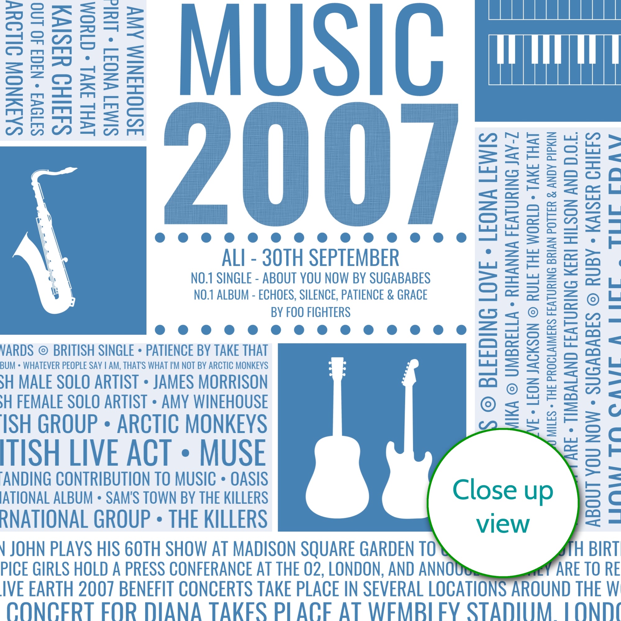 Personalised 2007 Music Facts Print - UK