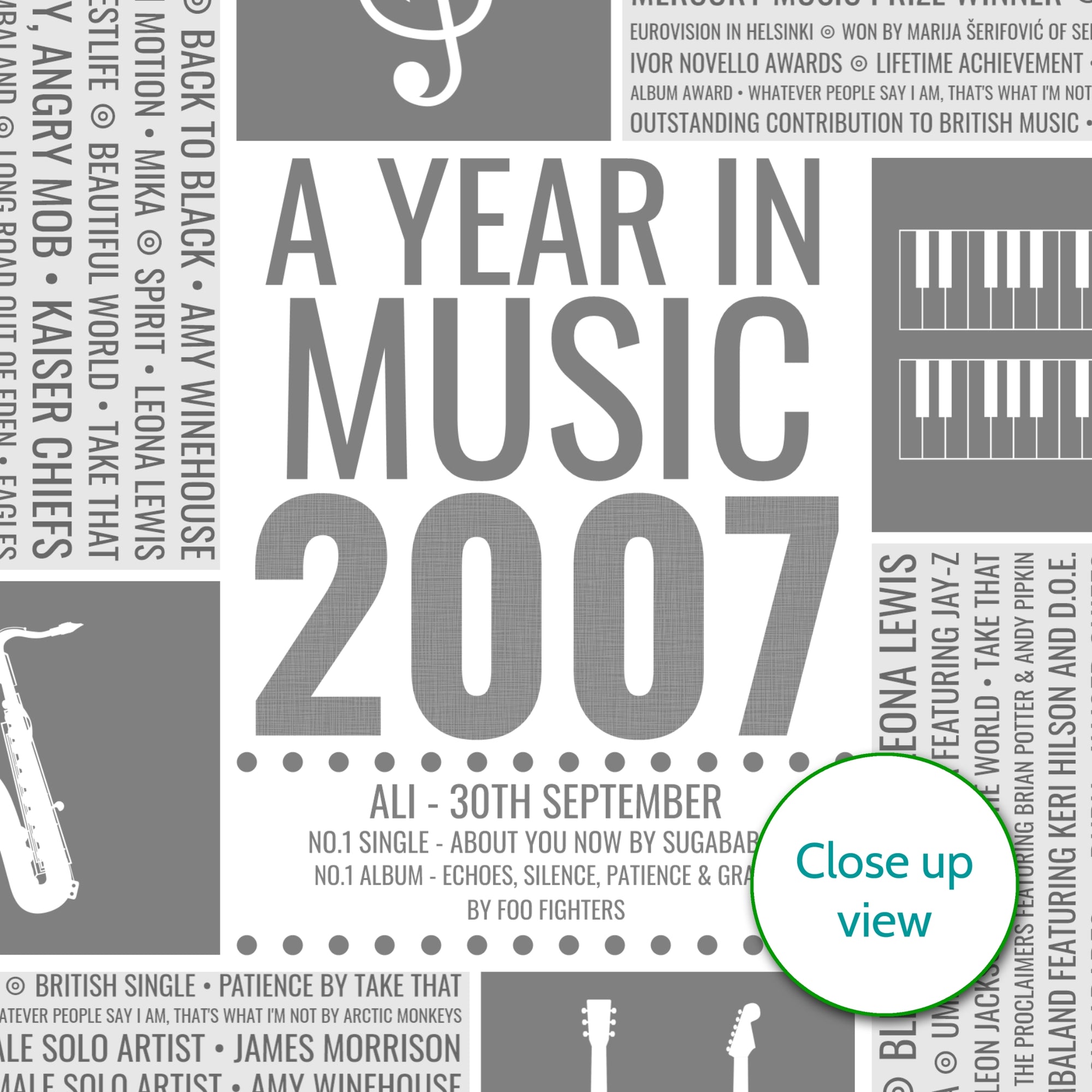 Personalised 2007 Music Facts Print - UK