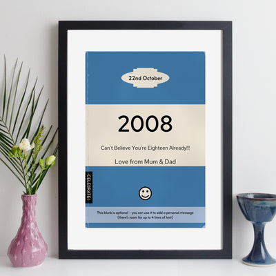 Personalised 2008 Vintage Paperback Book Cover Print | Birthday Gift