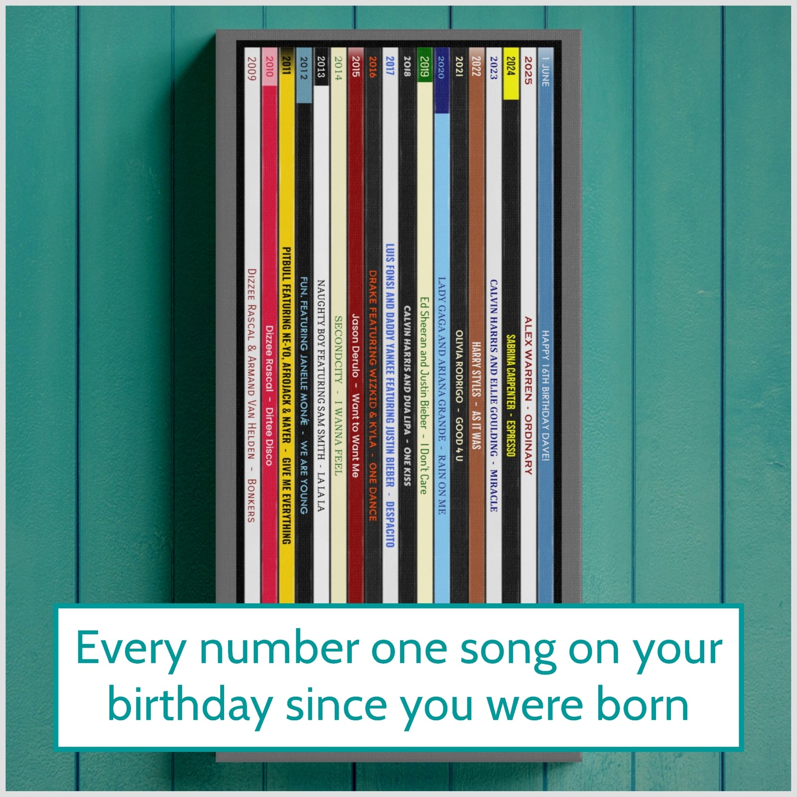 16th Birthday Music Print – Every number one song on your birthday since you were born - Personalised gift