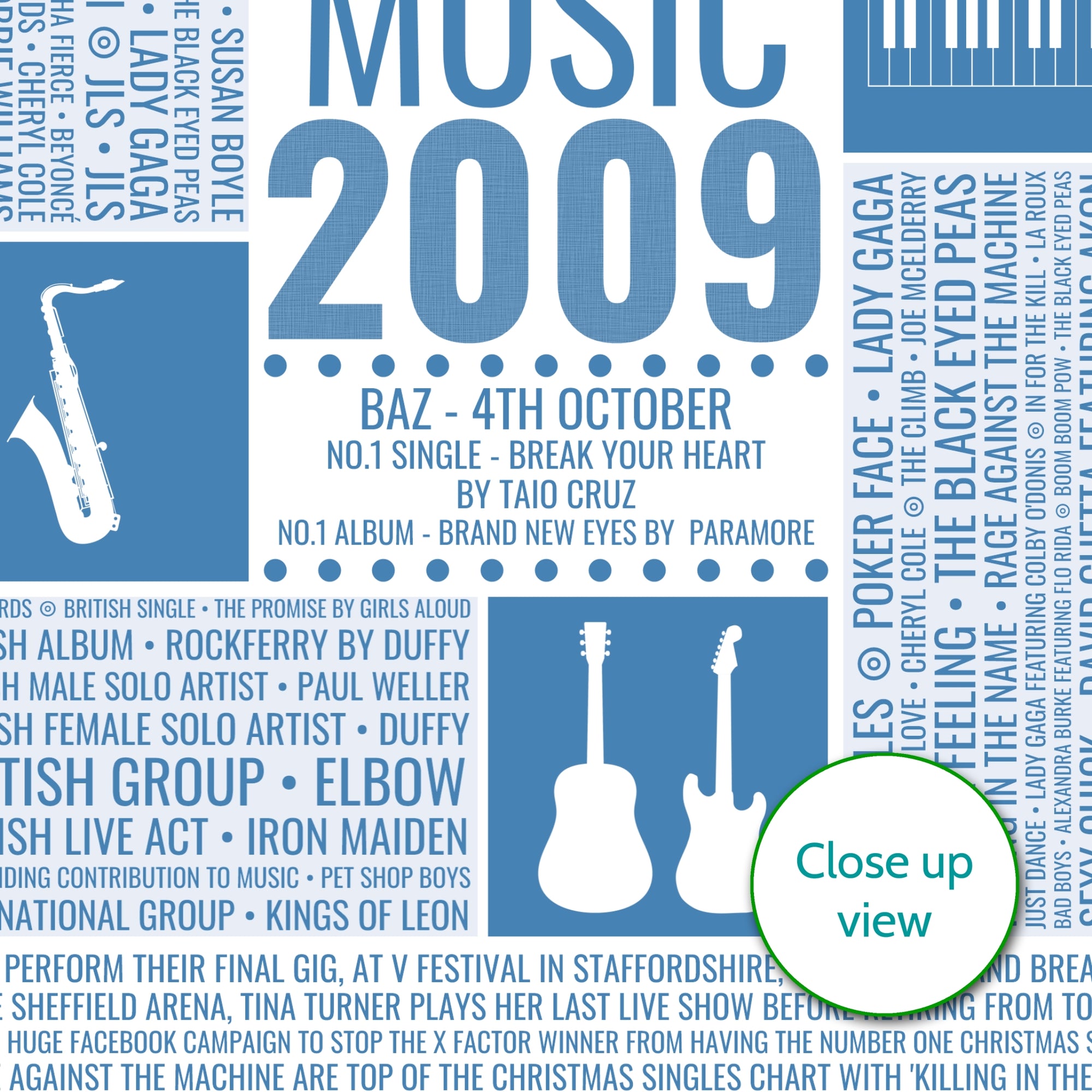 Personalised 2009 Music Facts Print - UK