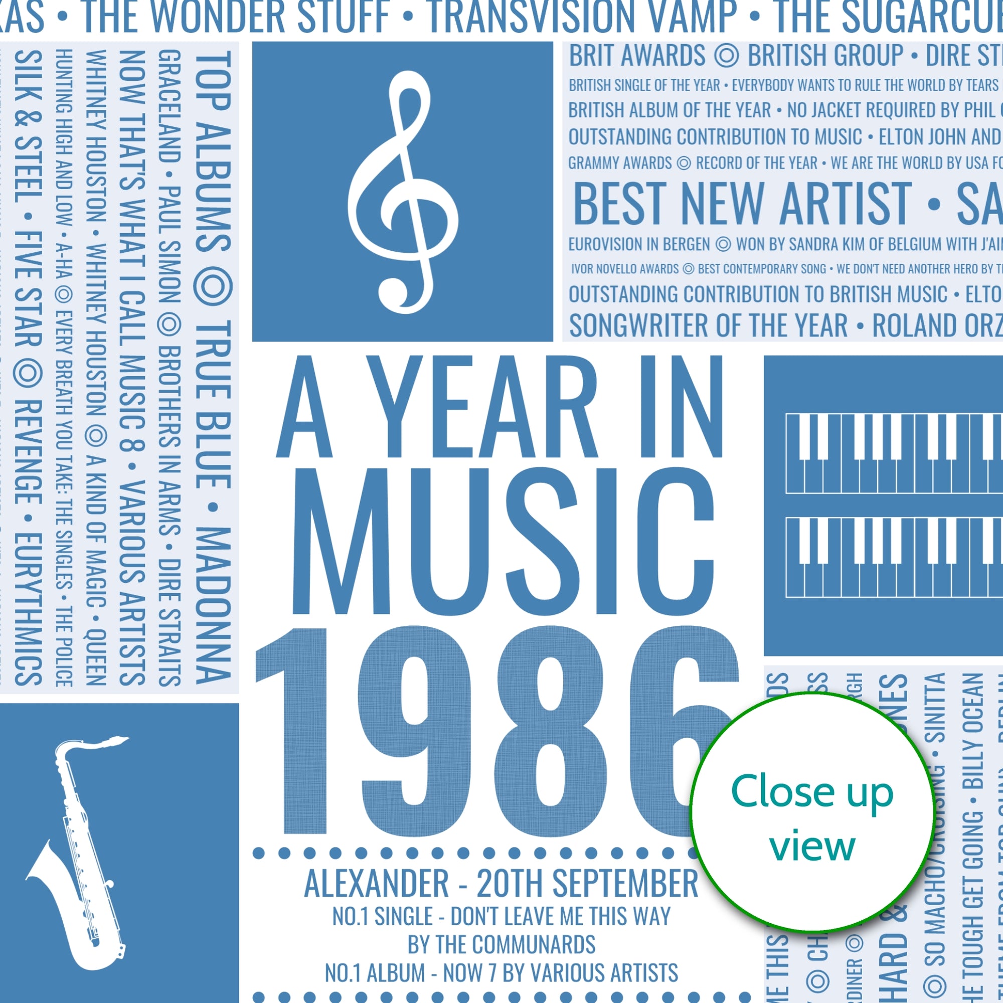 Personalised 1986 Music Facts Print - UK