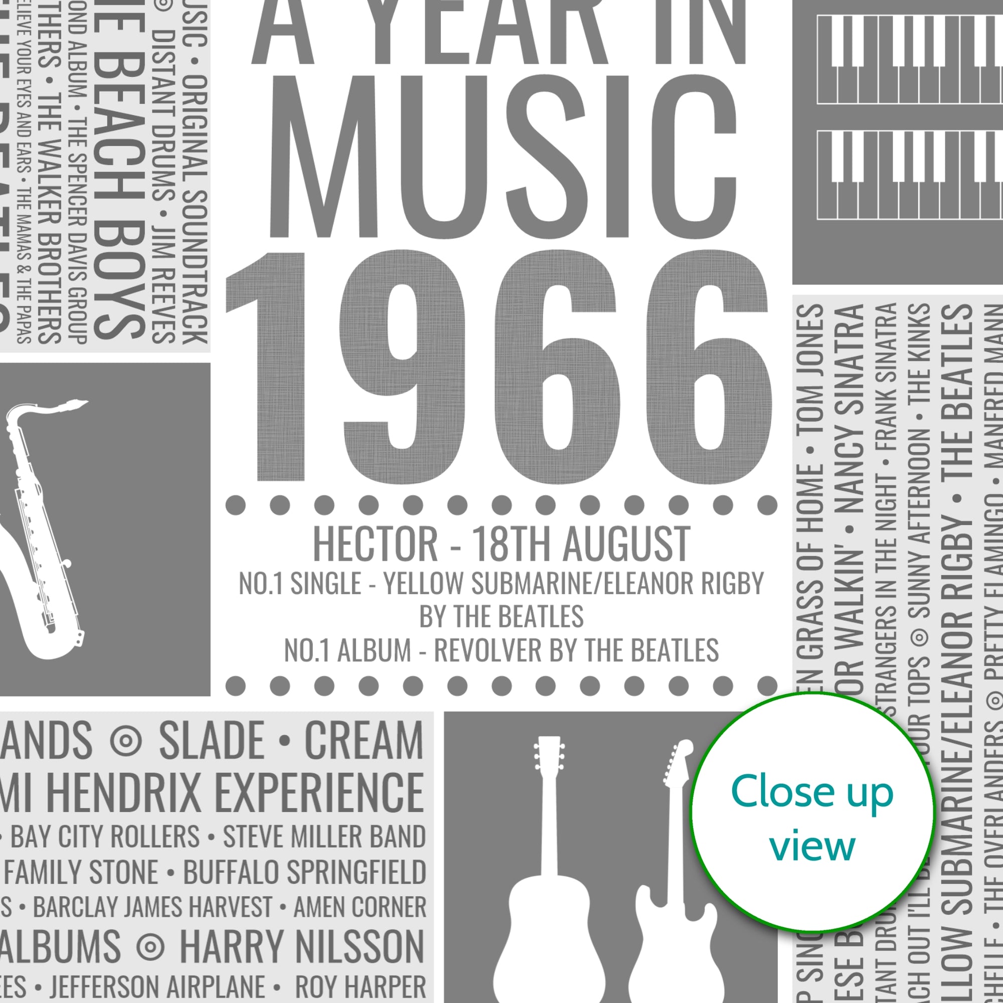 Personalised 1966 60th Birthday Music Facts Print - UK