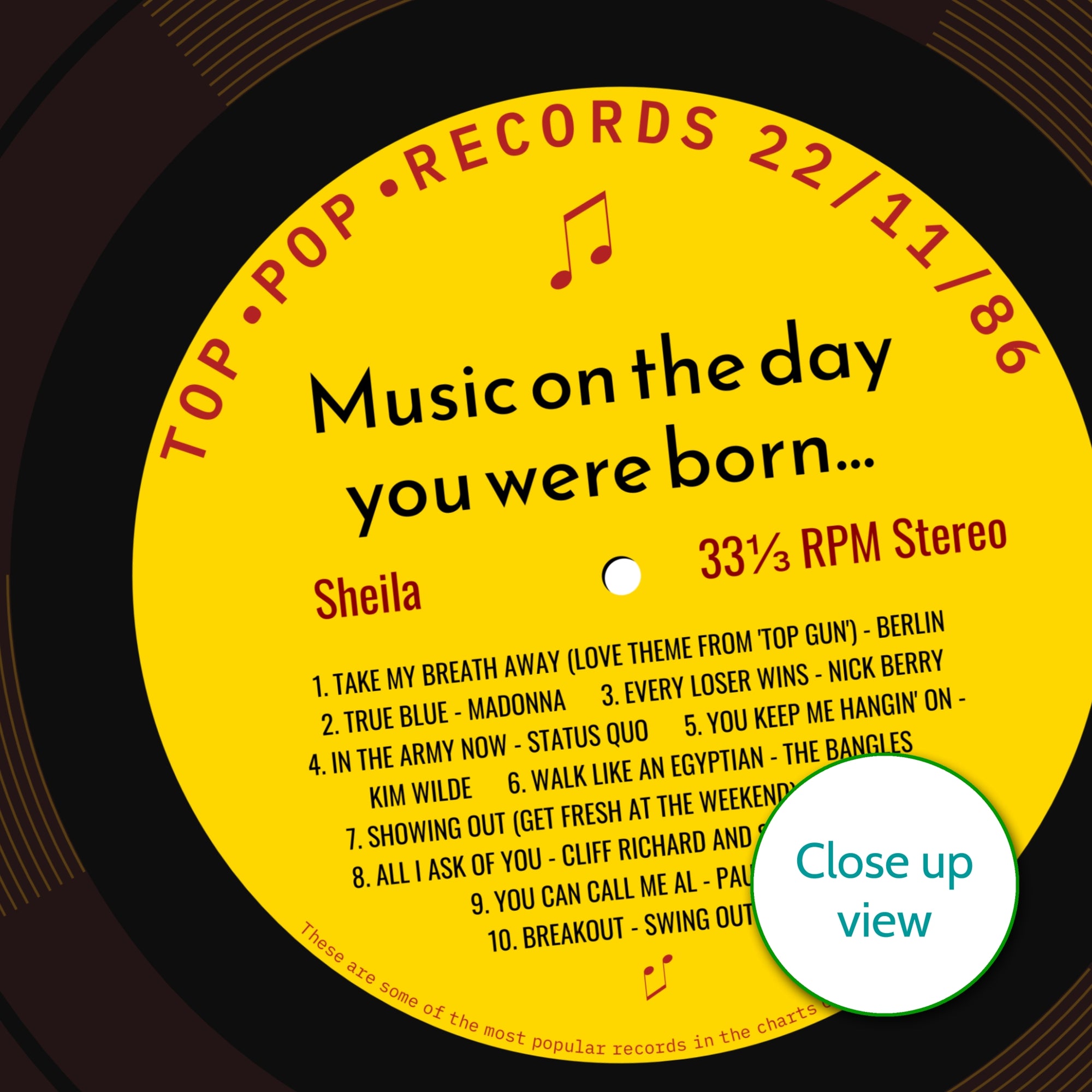 Personalised Music Print - 1986 On The Day You Were Born Record Label Print UK