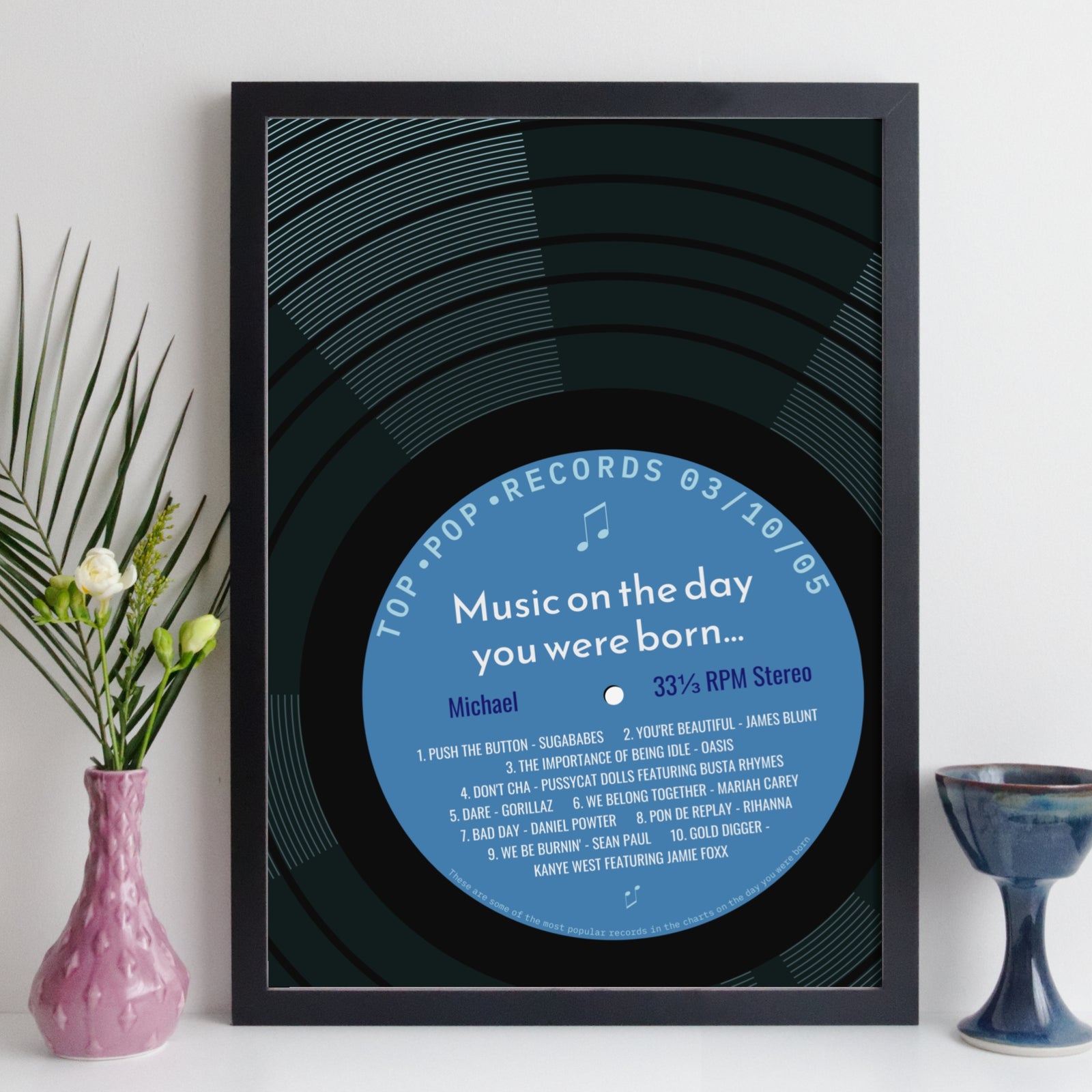 Personalised 21st Birthday Gift - 2005 On The Day You Were Born Record Label Music Print UK