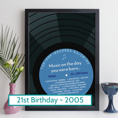 Personalised 21st Birthday Gift - 2005 On The Day You Were Born Record Label Music Print UK