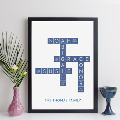 Personalised Family Art Crossword Print With Birthdays