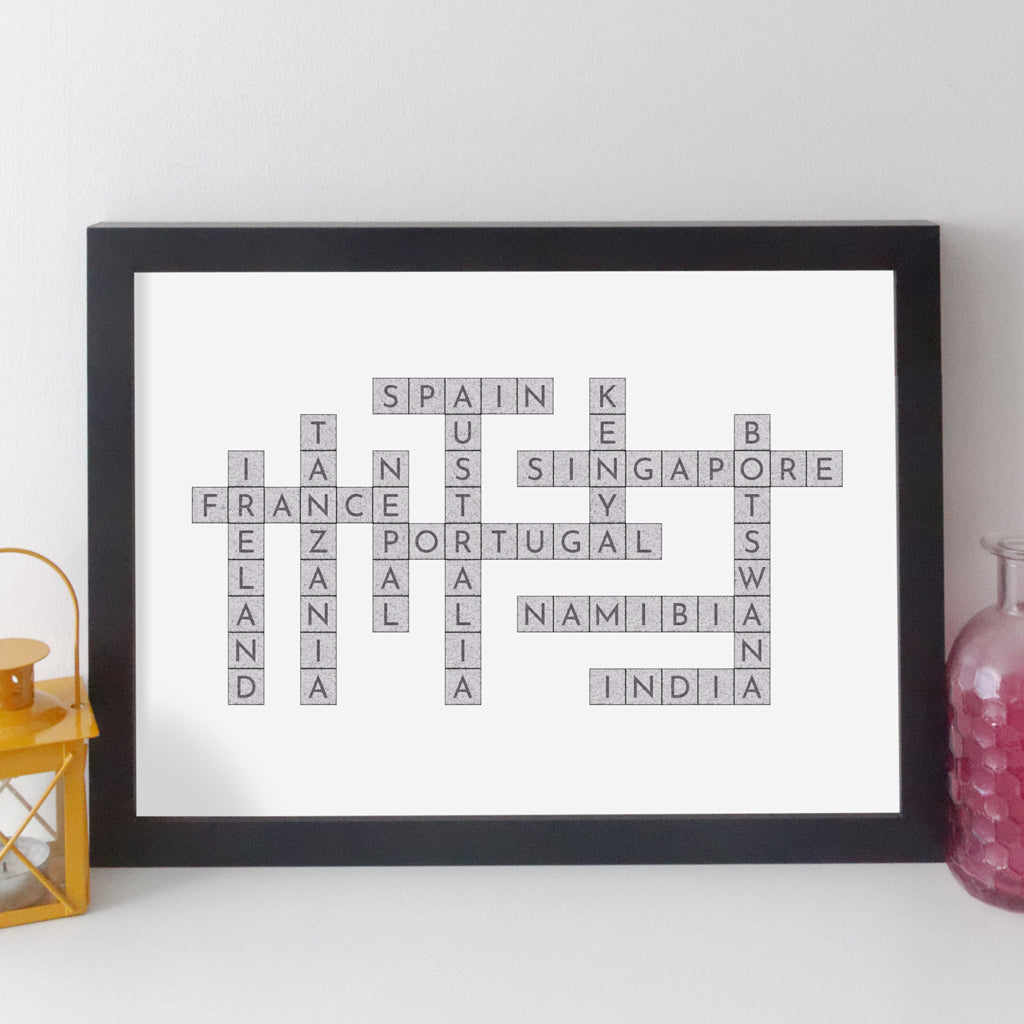 Personalised Travel Crossword Print - Dark Text